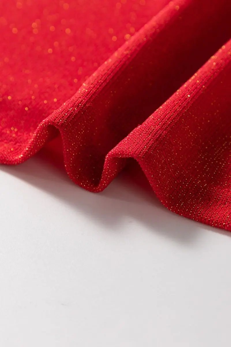 Racing Red Metallic Bowknot Open Back V Neck Top - Love Salve